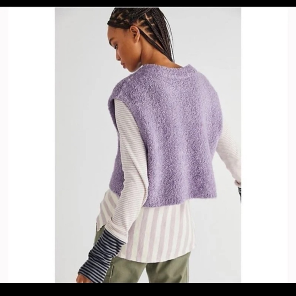 Free People Margot Violet Lily Combo Plush Knit Vest Women's Size Large - Picture 2 of 12